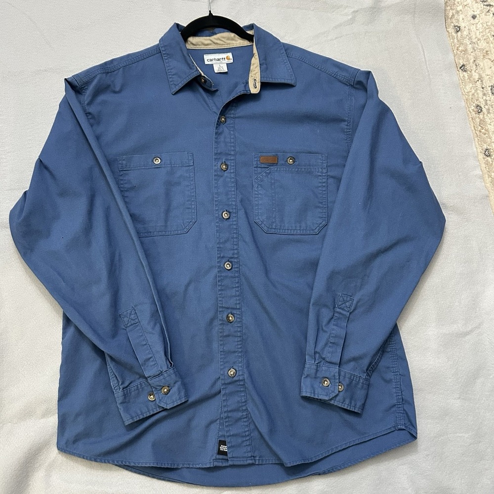 Carhartt Workwear Blue Twill Long Sleeve Button Up Men's Medium Outdoor